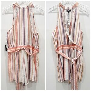 Express Cotton Striped Belted Romper Colorful Large